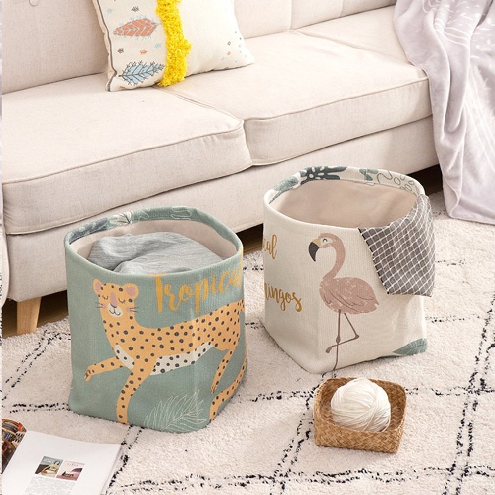 Set of 2 Animal Woven Cotton 11"x14" Storage Basket Multi-Use Bin Organizers